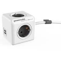 Allocacoc 1407 / DEEUPC PowerCube Stekkerdoos met 2 USB-poorten 4 stopcontacten type F 3 m Wit, grijs