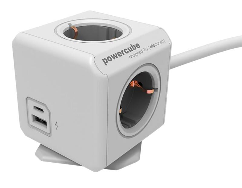 Allocacoc 10435 / DEEUAC Stekkerdoos USB-A- en USB-C-poorten 4 stopcontacten, type F 1,5 m, wit, grijs