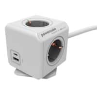 Allocacoc 10435 / DEEUAC Stekkerdoos USB-A- en USB-C-poorten 4 stopcontacten, type F 1,5 m, wit, grijs