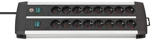 Brennenstuhl 1391000916 Premium Duo Alu-Line Stekkerdoos 16 Type F Stopcontacten 3 m Met schakelaar