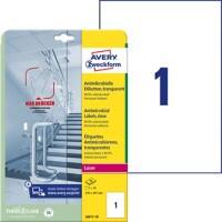 Avery L8011-10 Antimicrobiële etiketten 210 x 297 mm Transparant 10 Vellen à 1 Etiket