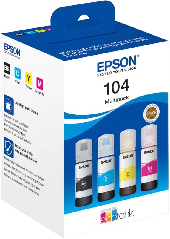 Epson 104 Origineel Inktfles C13T00P640 Zwart, cyaan, magenta, geel 4 Stuks