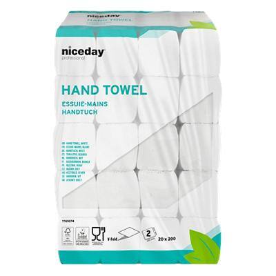 Niceday Professional Papieren handdoeken V-vouw Wit 2-laags 20 Stuks à 200 Vellen