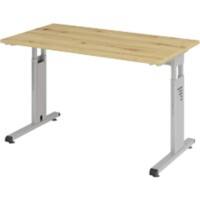 Hammerbacher in hoogte verstelbaar recht bureau met C-foot Express Q eiken, zilver 1,200 x 672 x 685 - 810 mm