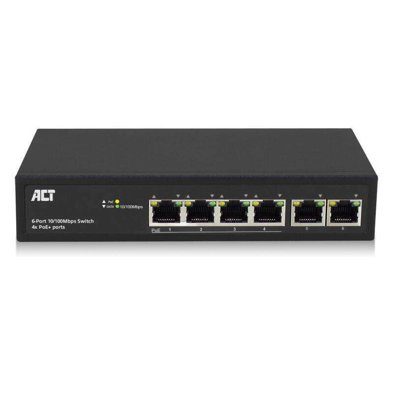 ACT 6 Poorten Netwerkswitch, 10/100Mbps.4X Poe+ (30W) Poort