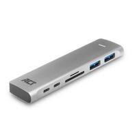 ACT USB-C Thunderbolt 3 naar HDMI vrouwelijk multipoort adapter AC7025 4K, USB-C, 2X USB-A, Kaartlezer, PD Pass Through