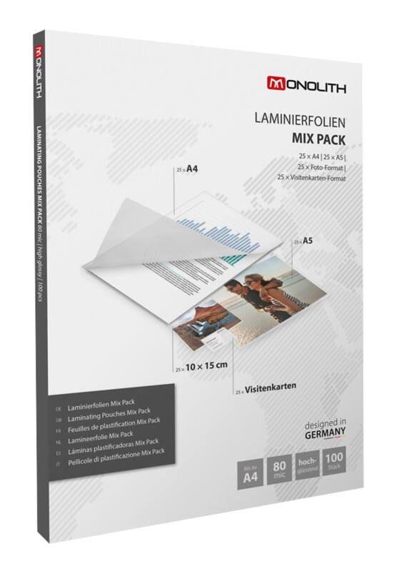 Monolith Lamineerhoezen A4 Niet Klevend Glashelder 80 (2 x 80 micron) Transparant 100 Hoezen