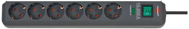 Brennenstuhl BN3318 Eco-Line Stekkerdoos, 6 stopcontacten, 1,5 m kabel Met schakelaar en overspanningsbeveiliging Zwart