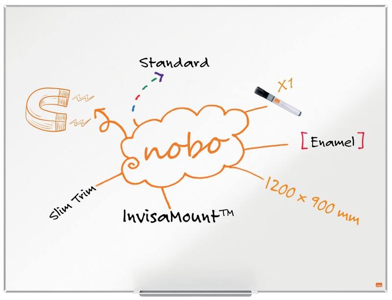 Nobo Impression Pro whiteboard 1915396 wandmontage magnetisch email 120 x 90 cm smal frame