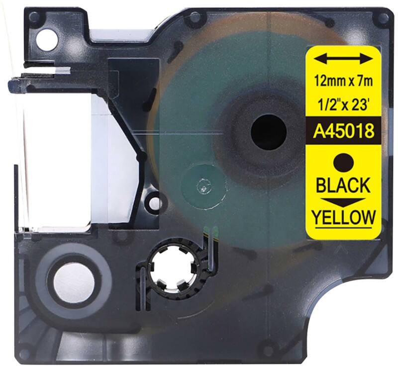 Rillstab Compatibel Dymo D1 S0720580 / 45018 Labeltape Zelfklevend Zwart op Geel 12 mm x 7m