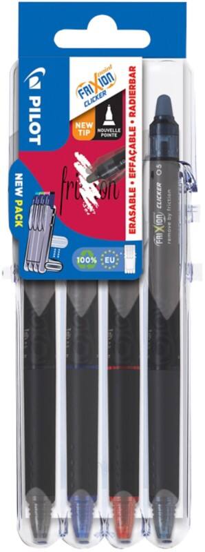 Pilot FriXion Ball Clicker Intrekbaar Pen Kleurenassortiment 0,25 mm Fijn Kegelvormig Navulbaar  4 Stuks