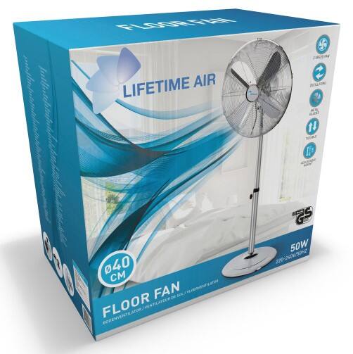 LIFETIME AIR Staande ventilator Hoogteverstelbaar 50 W Metaal 400 mm Zilver 3 snelheden