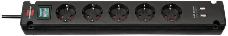 brennenstuhl 1150660315 Bremounta Stekkerdoos met 2 USB-poorten en 5 Type F-aansluitingen 3 m Zwart