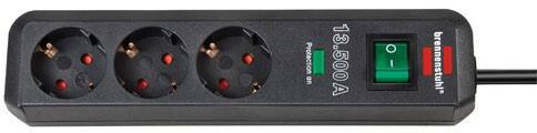 Brennenstuhl 1158810315 Eco-Line Power Stekkerdoos 3 Type F Stopcontacten 1,5 m Met schakelaar en overspanningsbeveiliging Zwart