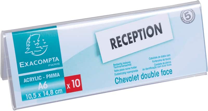 Exacompta Tafelnaambord 86358D Plexiglas, (PMMA) Polymethylmethacrylat 15 x 5 x 14 cm 10 Stuks