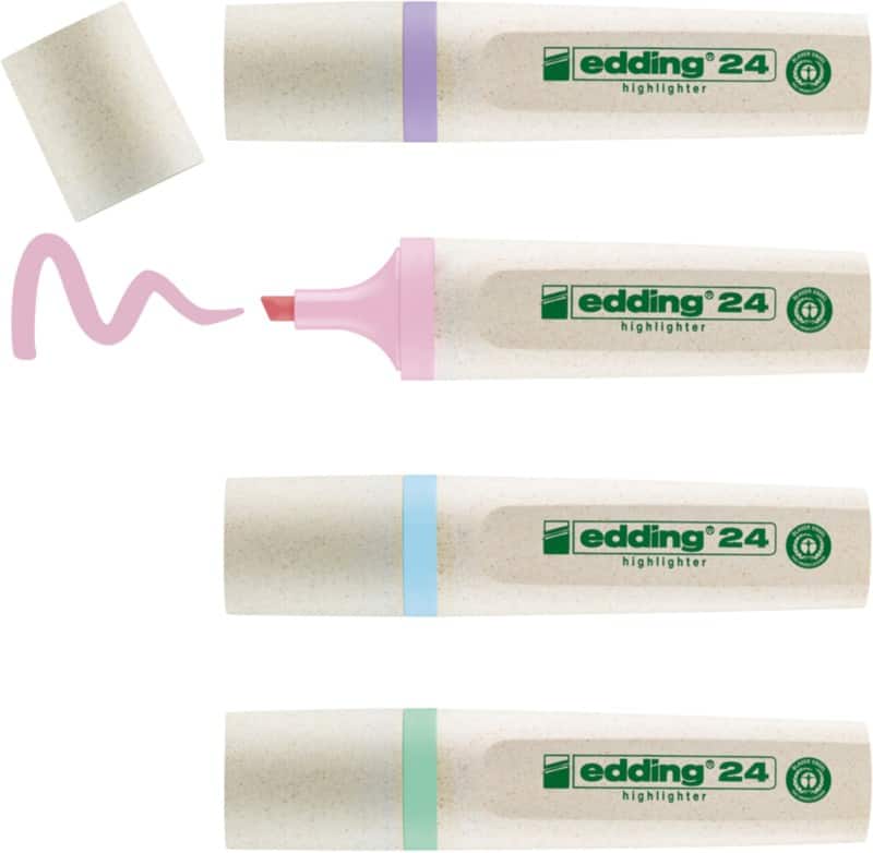 edding EcoLine 24 Tekstmarker Kleurenassortiment Medium Beitelpunt 2 - 5 mm Navulbaar 4 Stuks