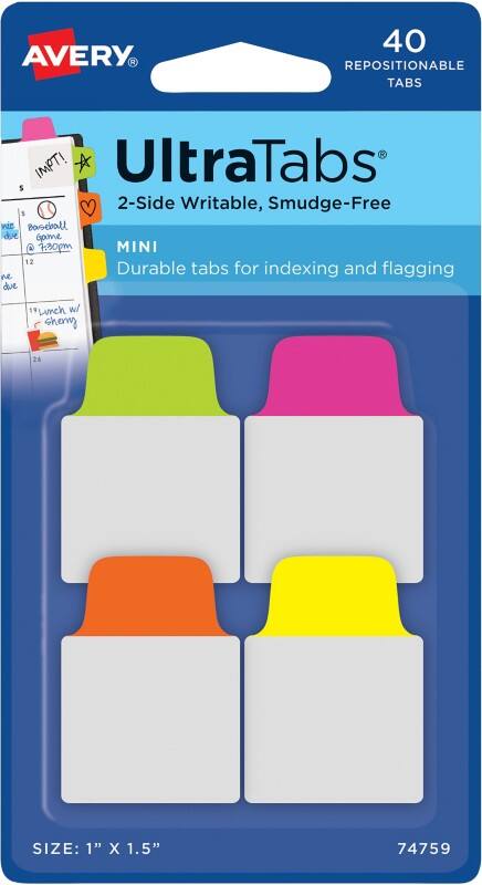 Avery Indexen 1 x 2,5 x 3,8 cm Kleurenassortiment 74759 40 Stuks