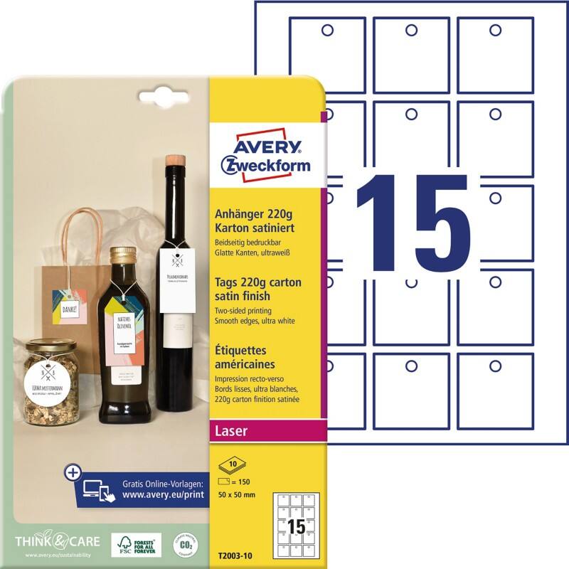 Avery Karton Hanglabels 13 x 210 x 297 mm Ultrawit T2003-10 10 Stuks