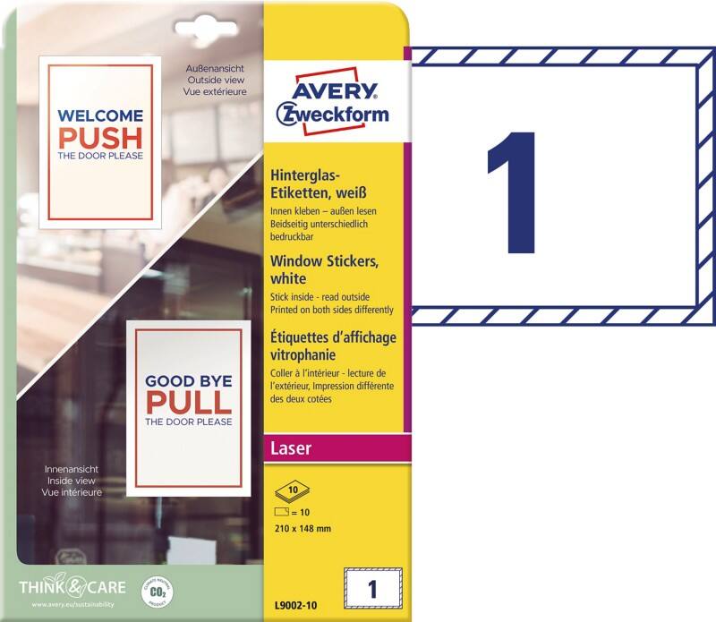 Avery Raamsticker L9002-10 Klevend A4 Wit 5 x 148 mm 10 Stuks