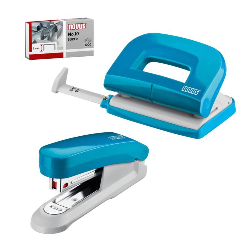 Novus NOVUS OFFICE Nietmachine en perforator 020-1876 Halve strip 15 Vellen Petrol Nr. 10 Kunststof, metaal 2 Stuks