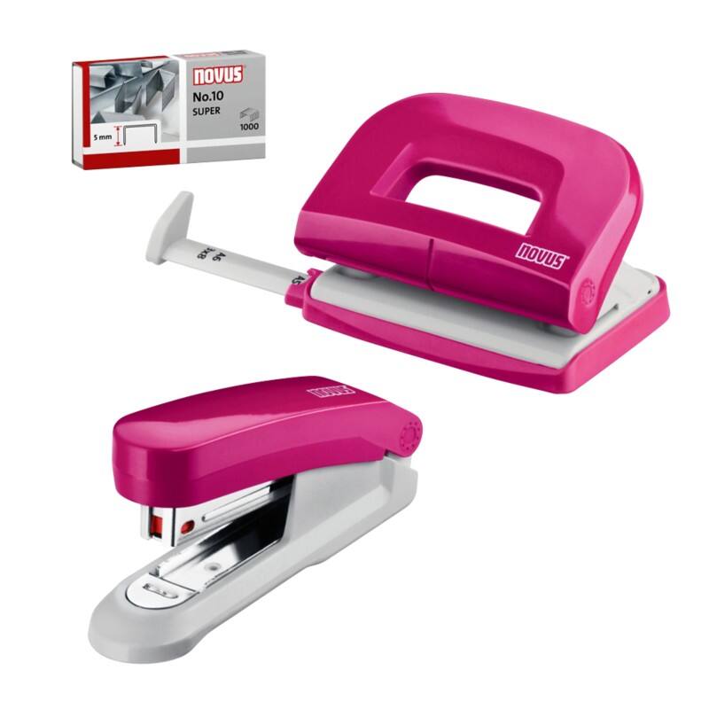 Novus NOVUS OFFICE Nietmachine en perforator 020-1875 Halve strip 15 Vellen Roze Nr. 10 Kunststof, metaal 2 Stuks
