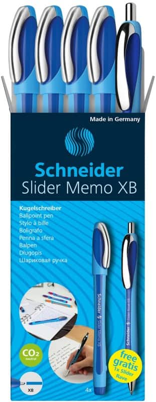 Schneider Balpen Slider Blauw Extra breed 0,7 mm Blauw 4 x Slider Memo + 1 x Gratis Slider Rave