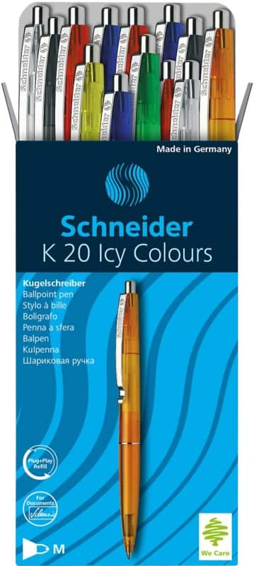 Schneider K20 96081092 Intrekbaar Balpen Blauw 0,5 mm Medium Balpen Navulbaar 20 Stuks