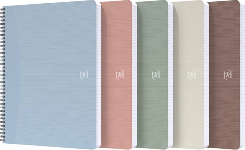 OXFORD My Rec’Up Notitieboek A4 Gelinieerd Dubbeldraads Mat gevernist karton Groen, Grijs, Lichtblauw, Lichtroze, Steen, Taupe Niet geperforeerd 180 Pagina's 5 Stuks à 90 Vellen