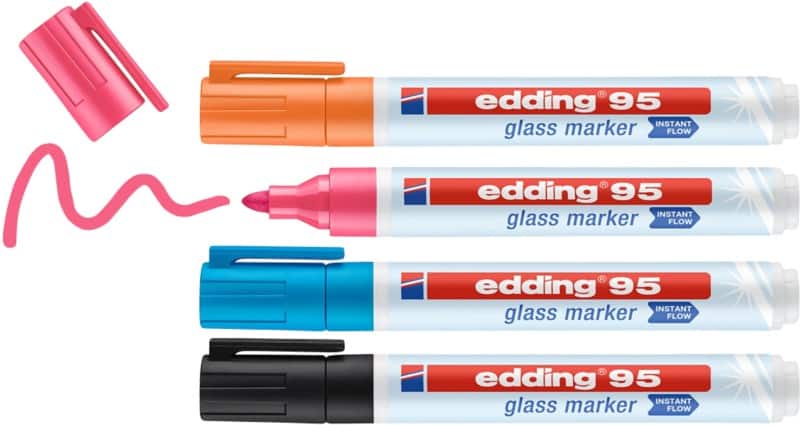 edding e-95 Niet-permanent Glasmarker Kleurenassortiment Medium Viltstift 4 Stuks