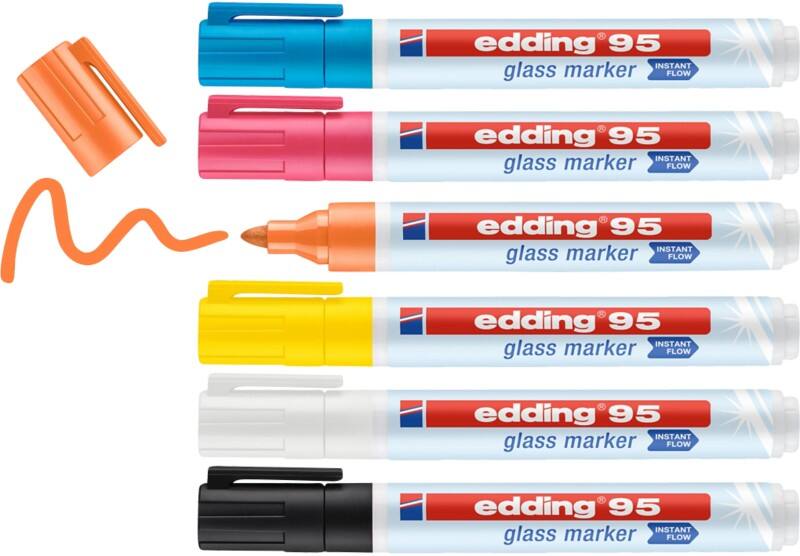 edding e-95 Niet-permanent Glasmarker Kleurenassortiment Medium Viltstift 6 Stuks