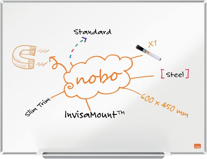 Nobo Impression Pro whiteboard 1915401 wandmontage magnetisch gelakt staal 60 x 45 cm smal frame