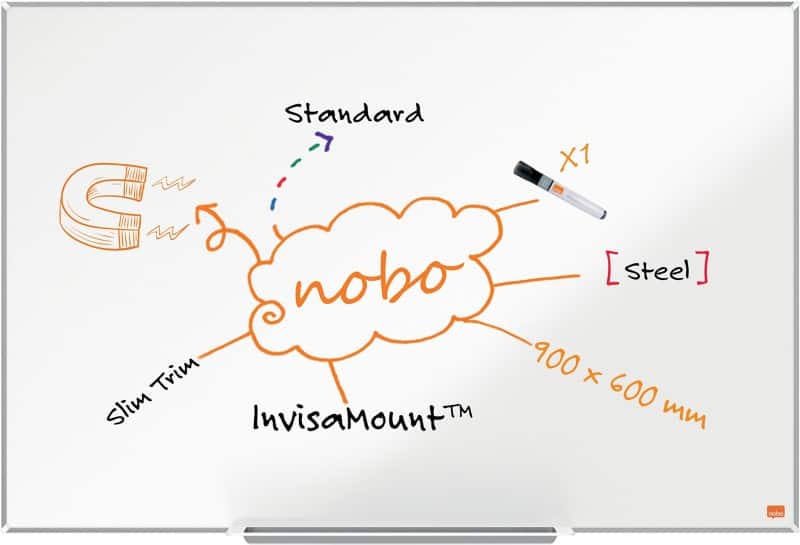 Nobo Impression Pro whiteboard 1915402 wandmontage magnetisch gelakt staal 90 x 60 cm smal frame