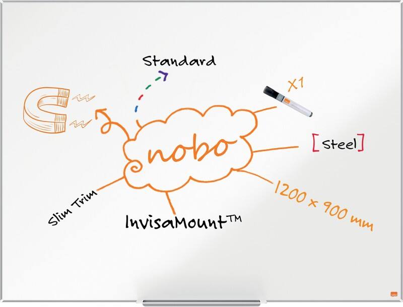 Nobo Impression Pro whiteboard 1915403 wandmontage magnetisch gelakt staal 120 x 90 cm smal frame