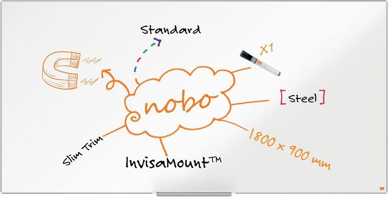 Nobo Impression Pro whiteboard 1915405 wandmontage magnetisch gelakt staal 180 x 90 cm smal frame