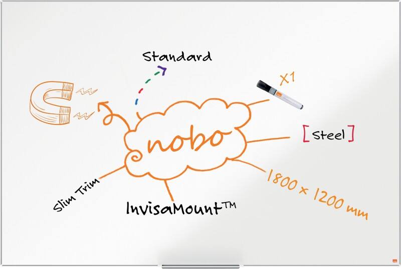 Nobo Impression Pro whiteboard 1915406 wandmontage magnetisch gelakt staal 180 x 120 cm smal frame