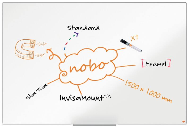 Nobo Impression Pro whiteboard 1915397 wandmontage magnetisch email 150 x 100 cm smal frame