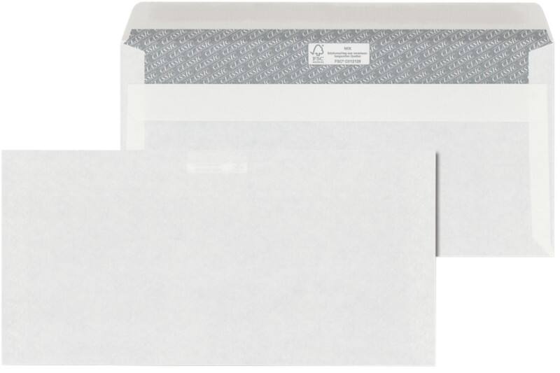 ÖKI Classic Enveloppen DL 220 (B) x 110 (H) mm Zelfklevend Wit 80 g/m2 Pak van 1000 stuks