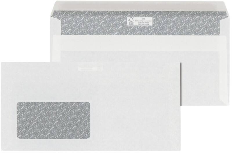 ÖKI Classic Enveloppen Met venster links DL 220 (B) x 110 (H) mm Zelfklevend Wit 80 g/m2 Pak van 1000 stuks