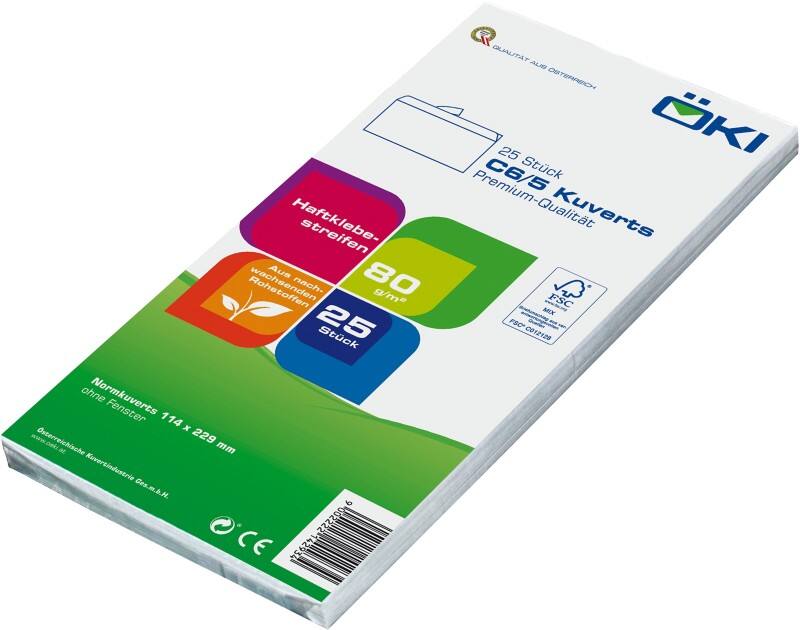 ÖKI Classic Enveloppen C6/5 229 (B) x 114 (H) mm Kleefstrip Wit 80 g/m2 Pak van 25 stuks