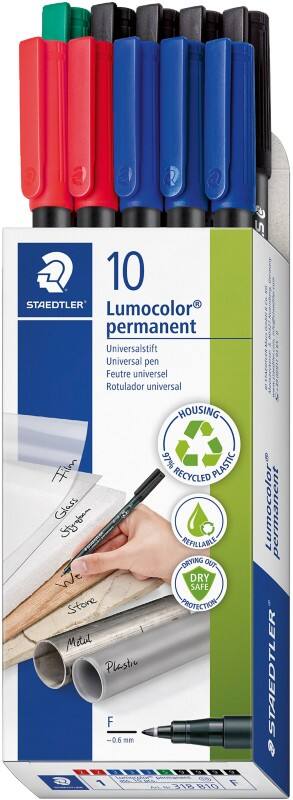STAEDTLER Lumocolor Permanentmarker Fijn Ronde punt Kleurenassortiment Navulbaar 10 Stuks
