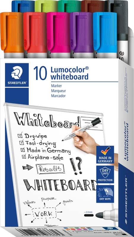 STAEDTLER Lumocolor 351 Niet-permanent Whiteboard-marker Kleurenassortiment Medium Ronde punt 2 mm 10 Stuks