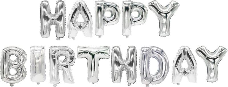 PAPSTAR Ballon Happy Birthday Losse letters PET-folie Zilver Pak van 13