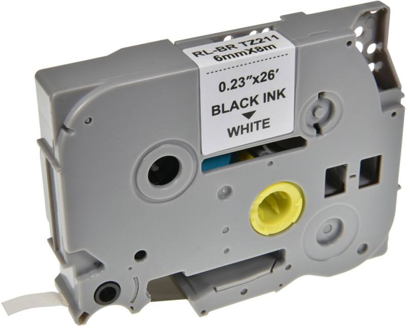 P-touch Labeltape Compatibel Brother TZe-211 5BRT211-WT Zelfklevend Zwart op Wit 6 mm x 8 m