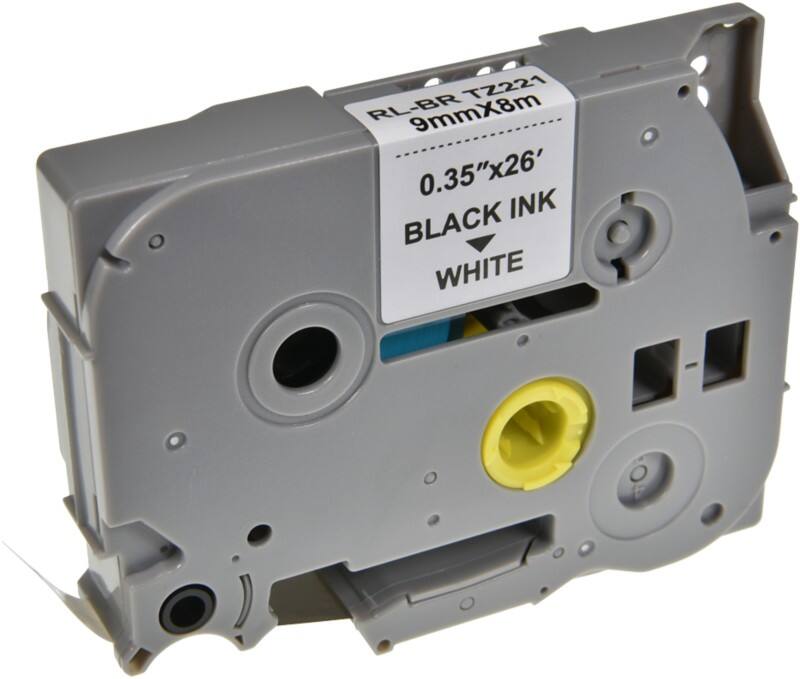 P-touch Labeltape Compatibel Brother TZe-221 5BRT221-WT Zelfklevend Zwart op Wit 9 mm x 8 m