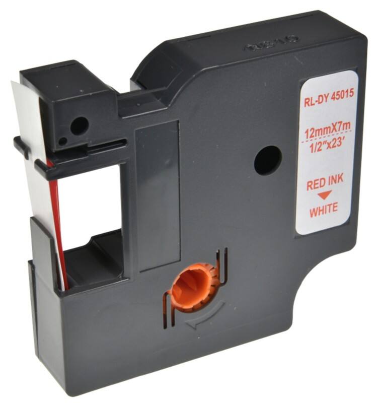 Etiketteertape D1 S0720550 / 45015 Compatibel Dymo Zelfklevend Rood op Wit 12 mm x 7m