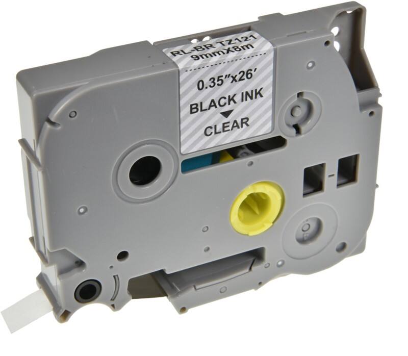 P-Touch Labeltape Compatibel Brother TZe-121 5T121-WT Zelfklevend Zwart op Transparant 9 mm x 8 m