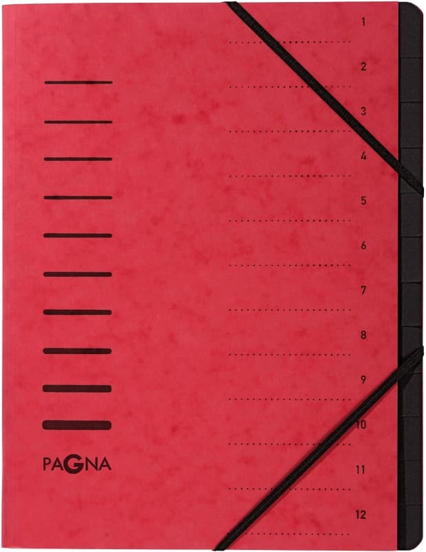 PAGNA Sorteermap A4 Effen Karton 12-delig Rood 24,5 x 0,5 x 32 cm (B x D x H)