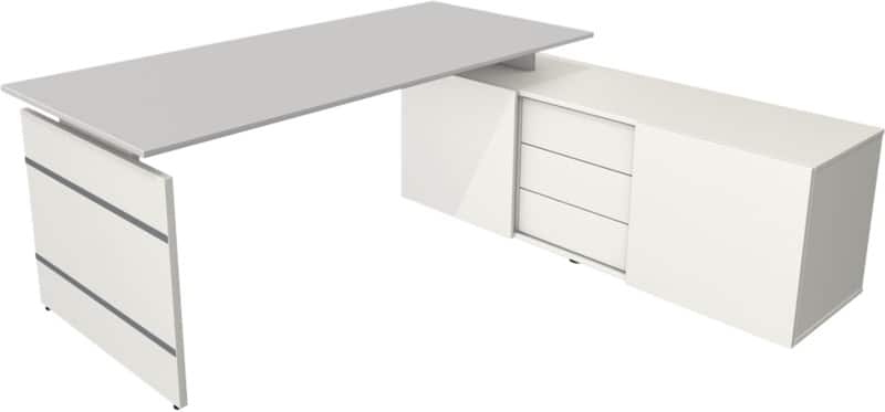Kerkmann Form 4 Hoekbureau Lichtgrijs Wang 3 Lades 1.950 (B) x 1.770 (D) x 740 (H) mm