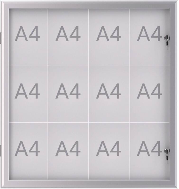 Maul MAULexcite Vitrine Magnetisch 12 x A4  Afsluitbaar Buiten 95,6 (B) x 2,8 (H) cm Zilver