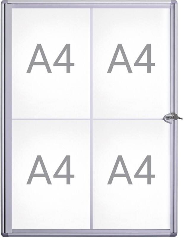 Maul MAULextraslim Vitrine Magnetisch 4 x A4 Afsluitbaar Binnen 49 (B) x 65,1 (H) cm Zilver
